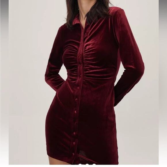 House of Harlow 1960 Burgundy Faux Velvet Button Up Dress Size Small - Picture 1 of 8